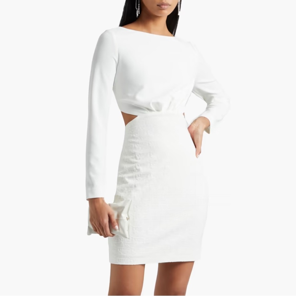 375$ONE33 SOCIALOpen-back twisted stretch-crepe and jacquard mini dress size 12